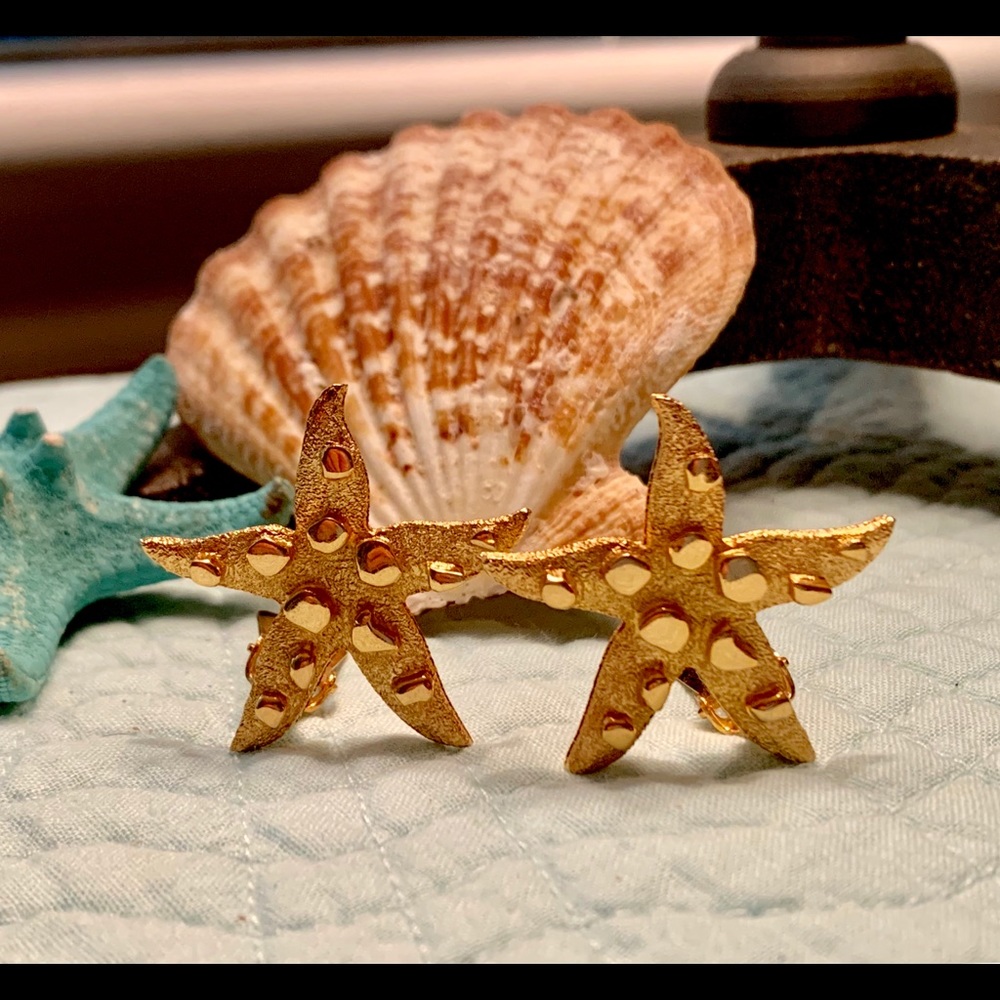 Vintage Bergere Gold Starfish Earrings 1980’s Clip